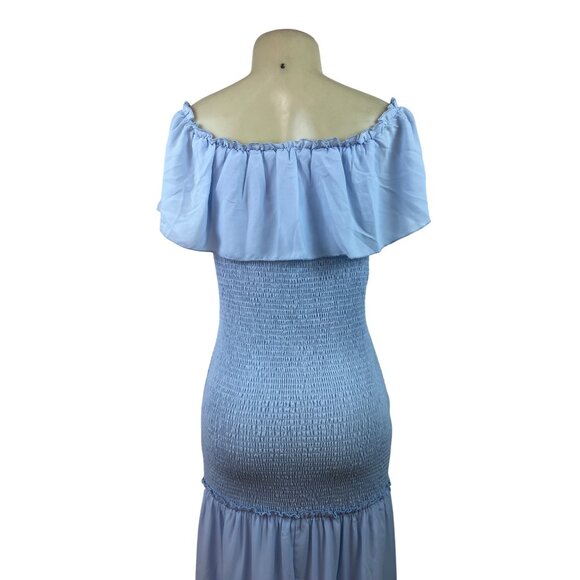 Prettygarden Off-Shoulder Light Blue Maxi Dress With Smocked Bodice Size L - New - Picture 5 of 9